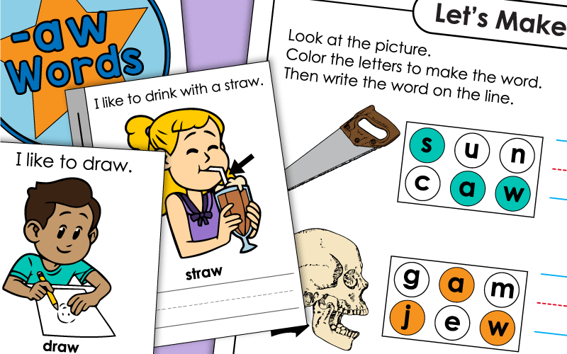 word family aw Worksheets Word Family aw工作表