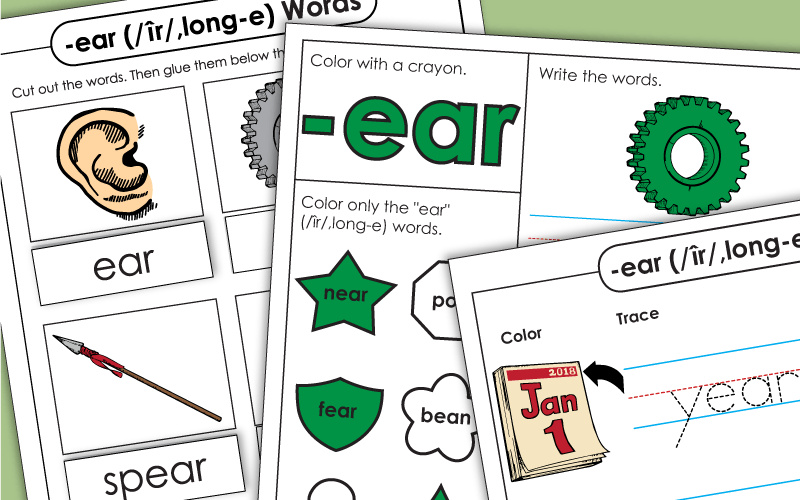 word family ear Worksheets 单词家庭耳朵工作表