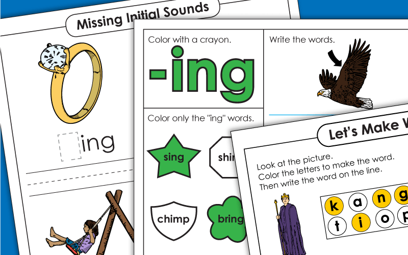 word family ing Worksheets 单词族工作表