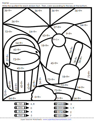 Summer - Math Coloring Worksheets 夏季 - 数学着色工作表