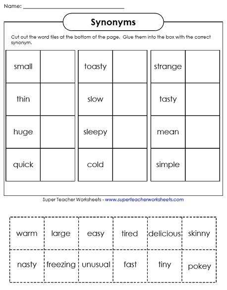 Synonyms and Antonyms Worksheet 同义词和反义词工作表