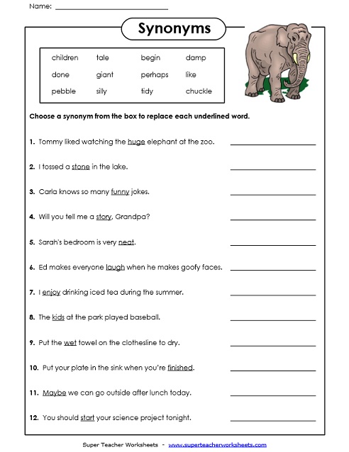 Synonyms Worksheet 同义词表