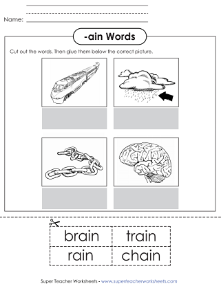 Word Family Worksheets - Cut and Glue Word家庭工作表-剪切和胶水