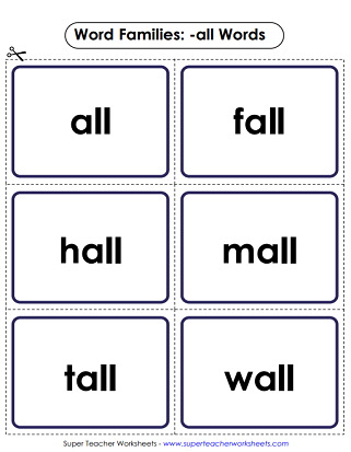 Word Family Flashcards (-all) 单词家庭抽认卡(所有)