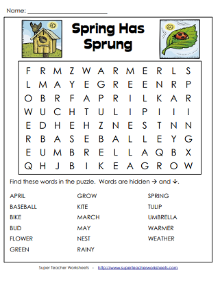 Spring Word Search工作表(可打印)